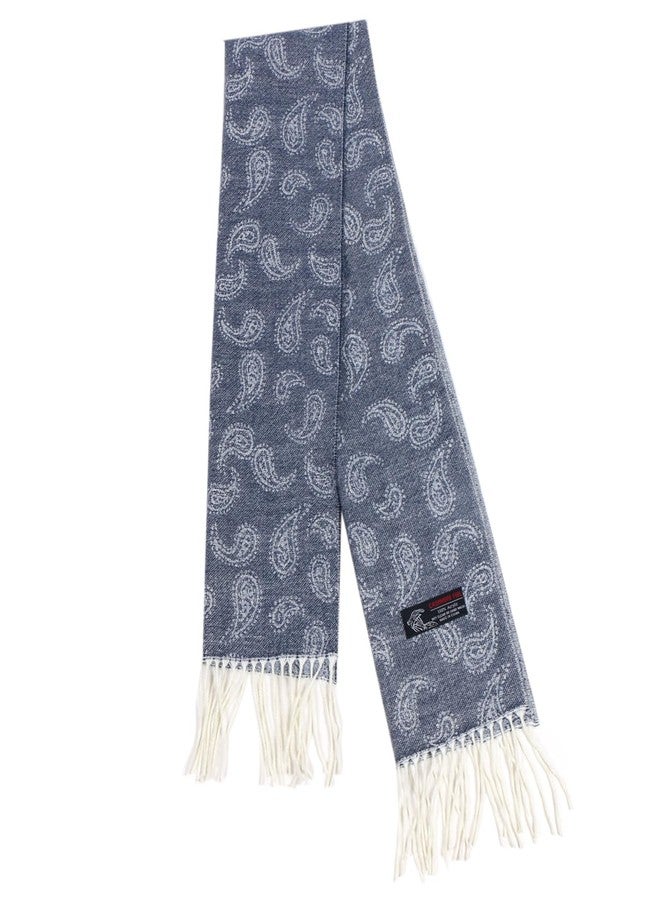 TZ Promise Patterned Scarf for Unisex- 66 x 12 Inches Long Ultra-Soft Cashmere Feel for Winter (Navy Blue Paisley) - Image 3